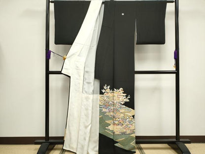 平和屋着物■豪華黒留袖　作家物　駒刺繍　エ霞風景枝花文　金彩　正絹　逸品　CABB1610ou