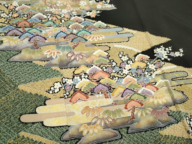 平和屋着物■豪華黒留袖　作家物　駒刺繍　エ霞風景枝花文　金彩　正絹　逸品　CABB1610ou
