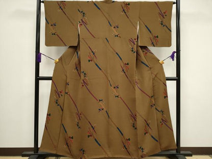 平和屋着物■上質な小紋　鬘帯草花文　鬼しぼ縮緬　正絹　逸品　CABB1615ou