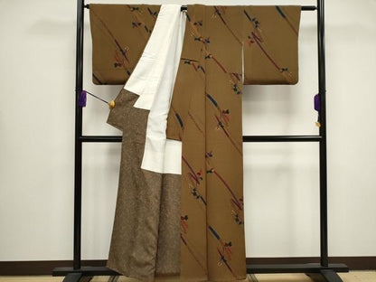 平和屋着物■上質な小紋　鬘帯草花文　鬼しぼ縮緬　正絹　逸品　CABB1615ou