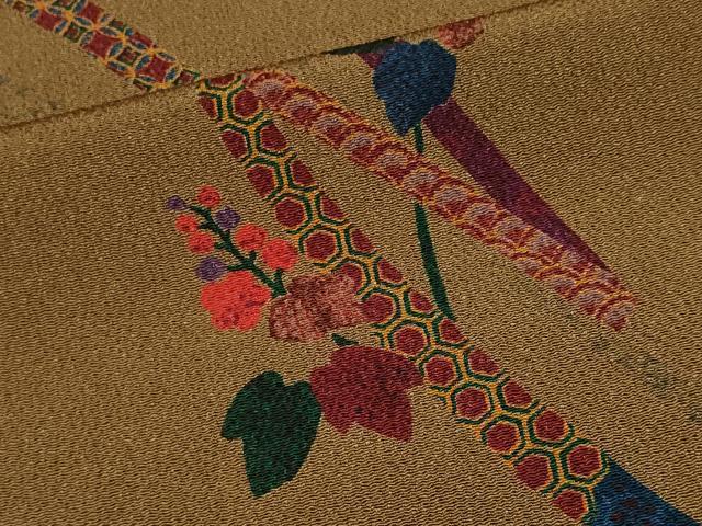 平和屋着物■上質な小紋　鬘帯草花文　鬼しぼ縮緬　正絹　逸品　CABB1615ou