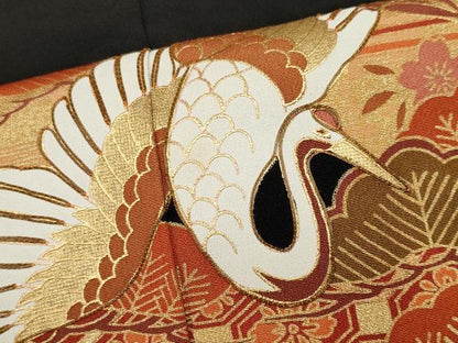 平和屋着物■豪華黒留袖　駒刺繍　飛鶴松文　金彩　正絹　逸品　CABB1616ou