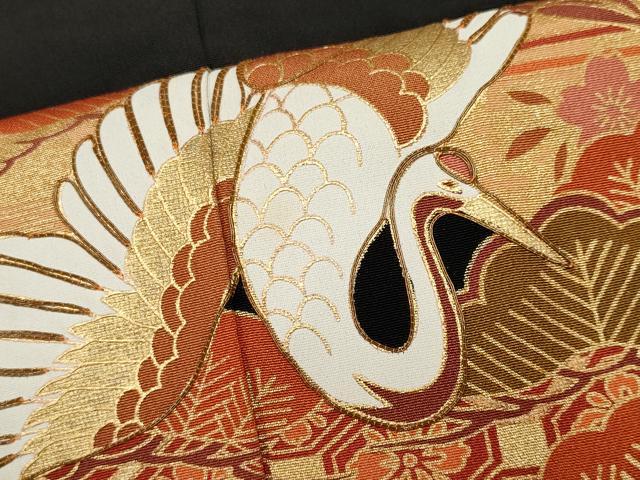 平和屋着物■豪華黒留袖　駒刺繍　飛鶴松文　金彩　正絹　逸品　CABB1616ou