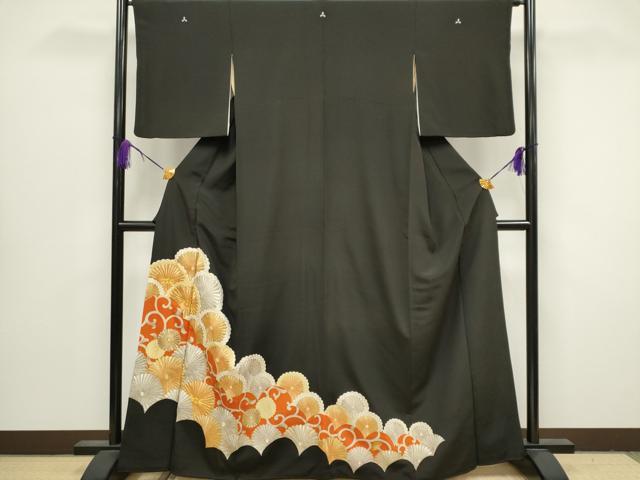 平和屋着物■豪華黒留袖　駒刺繍　花唐草文　菊　金彩　正絹　逸品　CABB1619ou