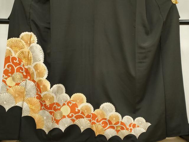 平和屋着物■豪華黒留袖　駒刺繍　花唐草文　菊　金彩　正絹　逸品　CABB1619ou