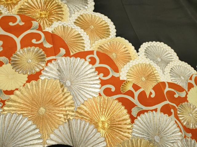 平和屋着物■豪華黒留袖　駒刺繍　花唐草文　菊　金彩　正絹　逸品　CABB1619ou