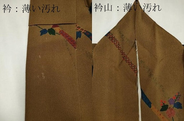 平和屋着物■上質な小紋　鬘帯草花文　鬼しぼ縮緬　正絹　逸品　CABB1615ou