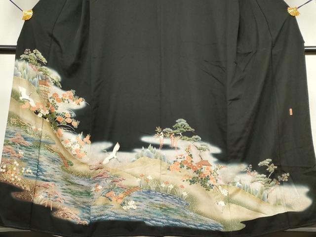 平和屋着物■豪華黒留袖　駒刺繍　万寿染　飛鶴風景文　暈し染め　金彩　正絹　逸品　CABB1620ou