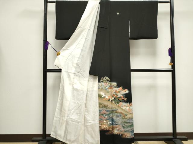 平和屋着物■豪華黒留袖　駒刺繍　万寿染　飛鶴風景文　暈し染め　金彩　正絹　逸品　CABB1620ou