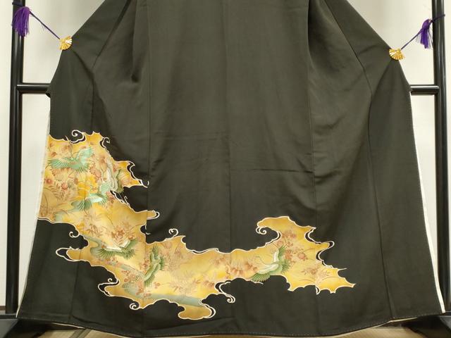 平和屋着物■豪華黒留袖　刺繍　飛鶴花文　金彩　正絹　逸品　CABB1621ou