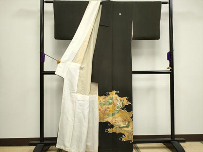 平和屋着物■豪華黒留袖　刺繍　飛鶴花文　金彩　正絹　逸品　CABB1621ou