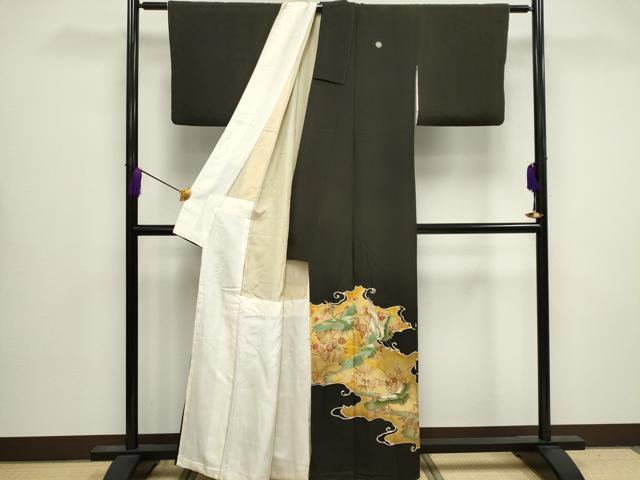 平和屋着物■豪華黒留袖　刺繍　飛鶴花文　金彩　正絹　逸品　CABB1621ou