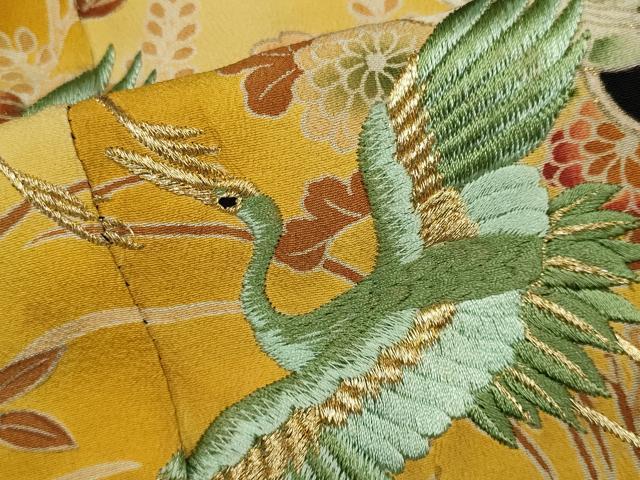 平和屋着物■豪華黒留袖　刺繍　飛鶴花文　金彩　正絹　逸品　CABB1621ou