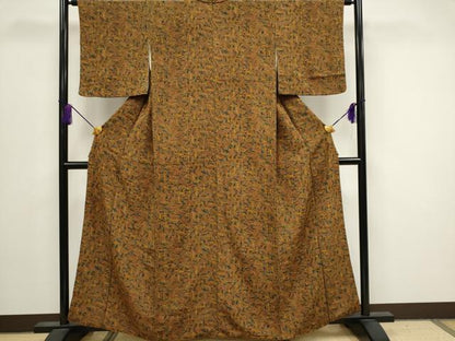 平和屋着物■上質な小紋　笹の葉文　鬼しぼ縮緬　正絹　逸品　CABB1622ou