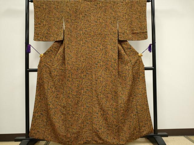 平和屋着物■上質な小紋　笹の葉文　鬼しぼ縮緬　正絹　逸品　CABB1622ou