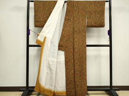 平和屋着物■上質な小紋　笹の葉文　鬼しぼ縮緬　正絹　逸品　CABB1622ou