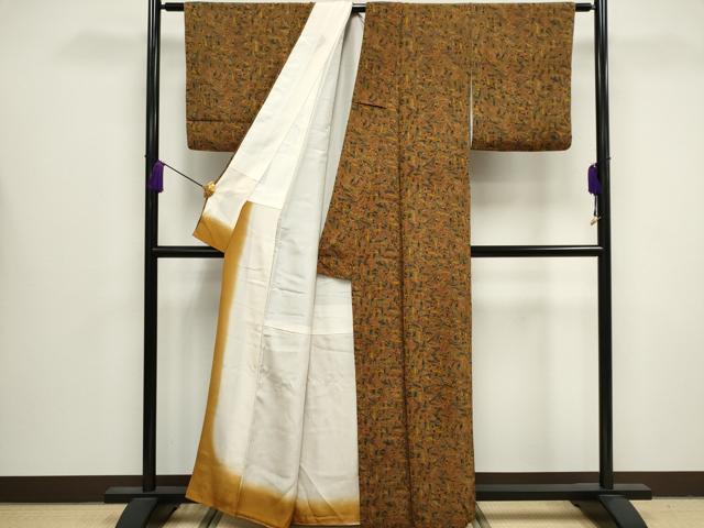 平和屋着物■上質な小紋　笹の葉文　鬼しぼ縮緬　正絹　逸品　CABB1622ou