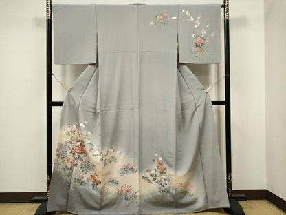 平和屋着物■訪問着　霞草花文　暈し染め　金銀彩　正絹　逸品　CABB1648ou