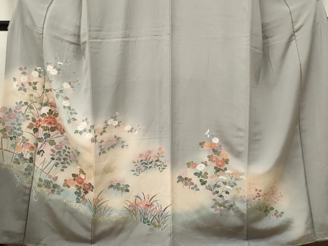 平和屋着物■訪問着　霞草花文　暈し染め　金銀彩　正絹　逸品　CABB1648ou