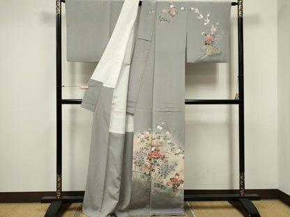 平和屋着物■訪問着　霞草花文　暈し染め　金銀彩　正絹　逸品　CABB1648ou