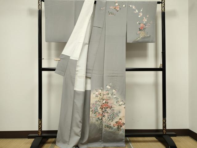 平和屋着物■訪問着　霞草花文　暈し染め　金銀彩　正絹　逸品　CABB1648ou