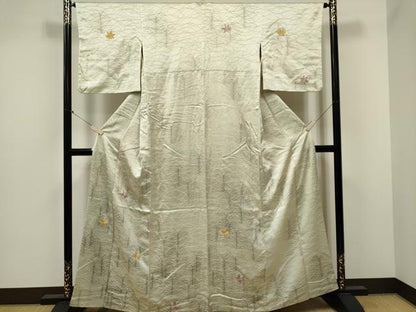 平和屋着物■訪問着　手描き　刺繍　舞楓文　銀糸　正絹　逸品　CABB1664ou