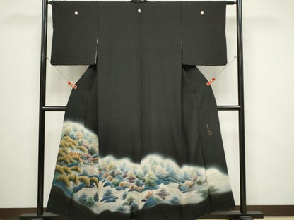 平和屋着物■豪華黒留袖 作家物 手描き 風景樹林文 暈し染め 金彩 正絹 逸品 CABB1694ou