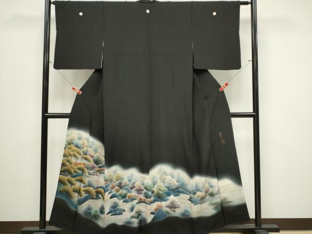 平和屋着物■豪華黒留袖 作家物 手描き 風景樹林文 暈し染め 金彩 正絹 逸品 CABB1694ou