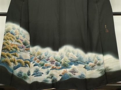 平和屋着物■豪華黒留袖 作家物 手描き 風景樹林文 暈し染め 金彩 正絹 逸品 CABB1694ou