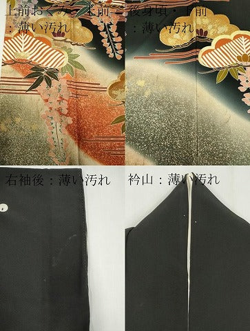 平和屋着物■豪華黒留袖 駒刺繍 松 藤 暈し染め 金彩 正絹 逸品 CABB1701ou