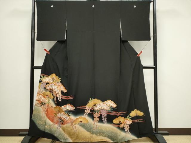 平和屋着物■豪華黒留袖 駒刺繍 松 藤 暈し染め 金彩 正絹 逸品 CABB1701ou