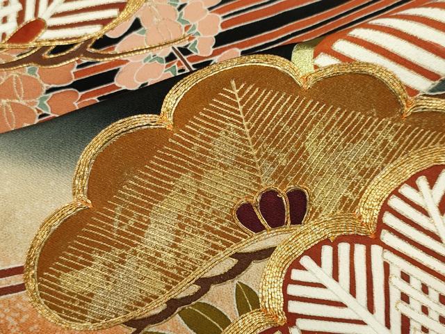 平和屋着物■豪華黒留袖 駒刺繍 松 藤 暈し染め 金彩 正絹 逸品 CABB1701ou