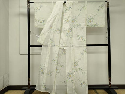 平和屋着物＊夏物 小紋 絽 枝花文 洗える着物 CABB1709ou