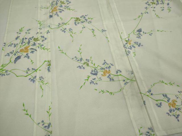 平和屋着物＊夏物 小紋 絽 枝花文 洗える着物 CABB1709ou