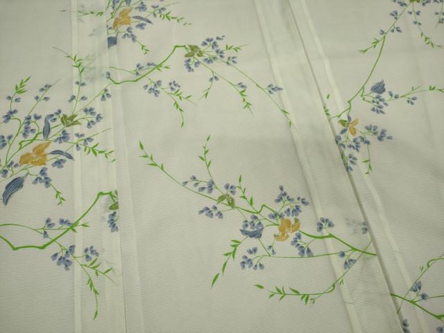 平和屋着物＊夏物 小紋 絽 枝花文 洗える着物 CABB1709ou