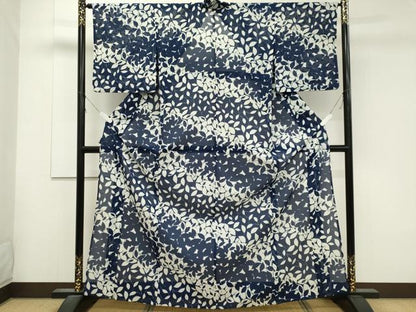 平和屋着物＊夏物　小紋　絽　舞葉文　洗える着物　CABB1711ou