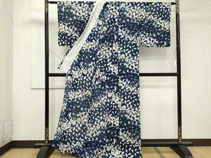 平和屋着物＊夏物　小紋　絽　舞葉文　洗える着物　CABB1711ou