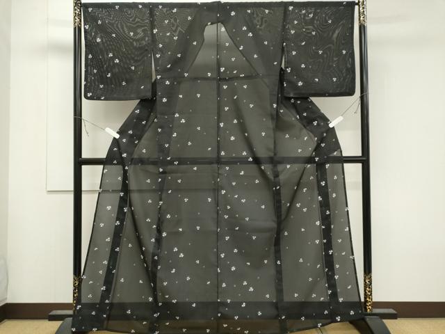 平和屋着物＊夏物 小紋 絽 舞花文 黒地 洗える着物 CABB1712ou