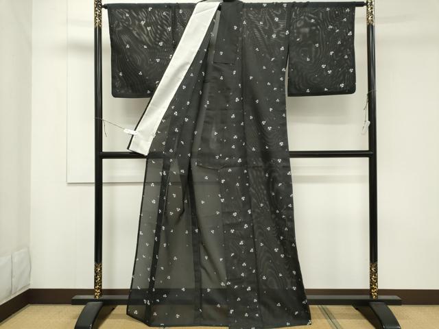 平和屋着物＊夏物 小紋 絽 舞花文 黒地 洗える着物 CABB1712ou