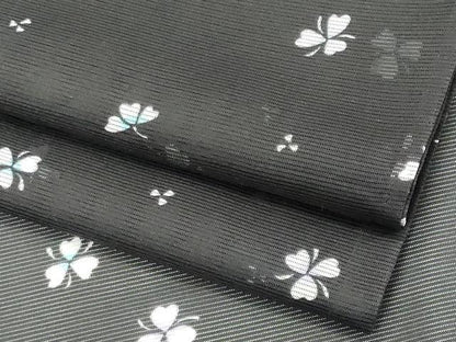 平和屋着物＊夏物 小紋 絽 舞花文 黒地 洗える着物 CABB1712ou