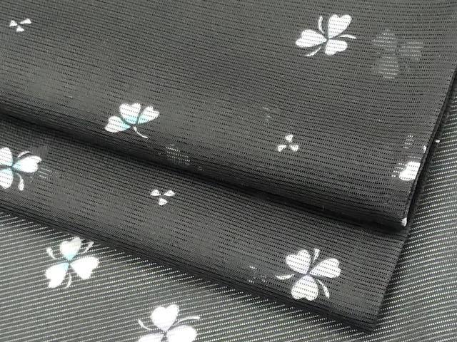 平和屋着物＊夏物 小紋 絽 舞花文 黒地 洗える着物 CABB1712ou