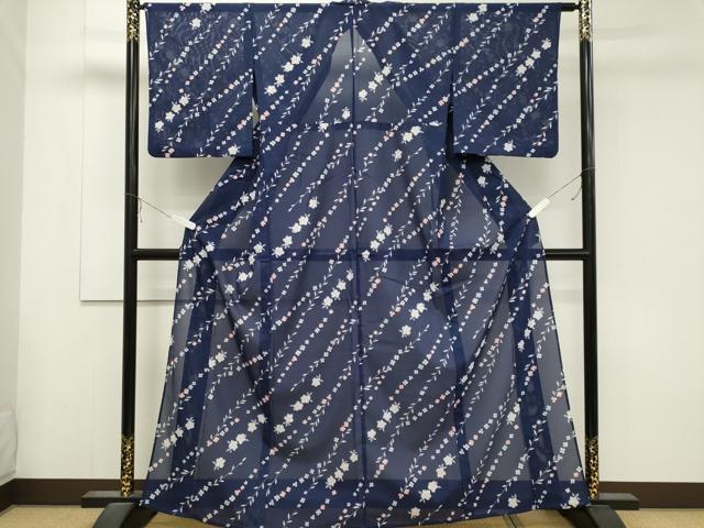 平和屋着物＊夏物　小紋　絽　斜線草花文　洗える着物　CABB1713ou 平和屋着物＊夏物 小紋 絽 斜線草花文 洗える着物 CABB1713ou
