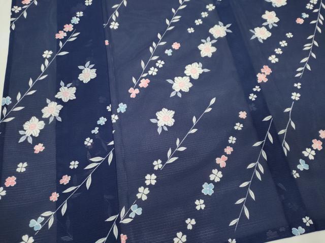 平和屋着物＊夏物 小紋 絽 斜線草花文 洗える着物 CABB1713ou
