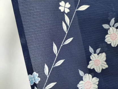 平和屋着物＊夏物 小紋 絽 斜線草花文 洗える着物 CABB1713ou