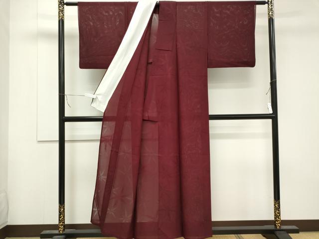 平和屋着物＊夏物 色無地 絽 舞葉紋紗 暗紅色 正絹 逸品 CABB1716ou
