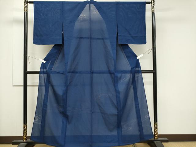 平和屋着物＊夏物 色無地 縦絽 流水紋紗 瑠璃紺色 正絹 逸品 CABB1723ou