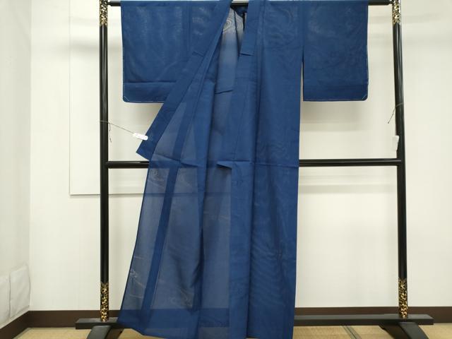 平和屋着物＊夏物 色無地 縦絽 流水紋紗 瑠璃紺色 正絹 逸品 CABB1723ou