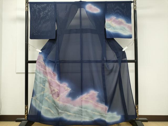 平和屋着物＊夏物 訪問着 絽 立波文 暈し染め 金彩 正絹 逸品 CABB1730ou