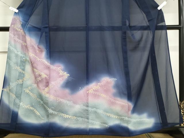 平和屋着物＊夏物 訪問着 絽 立波文 暈し染め 金彩 正絹 逸品 CABB1730ou