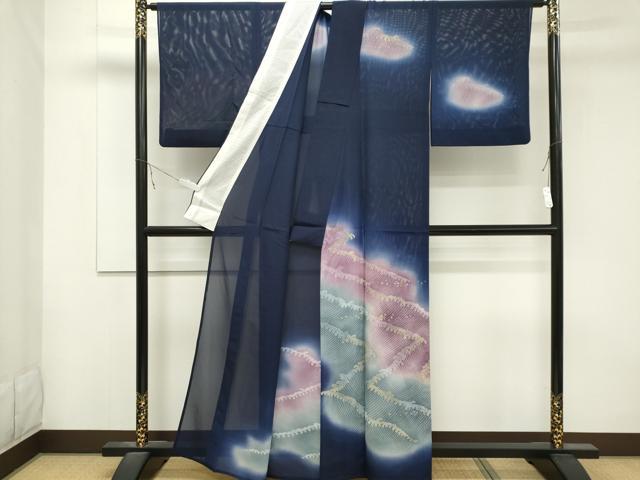 平和屋着物＊夏物 訪問着 絽 立波文 暈し染め 金彩 正絹 逸品 CABB1730ou